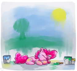 Size: 795x730 | Tagged: safe, artist:suplolnope, pinkie pie, g4, cute, diapinkes, female, paint, paint on fur, sleeping, solo