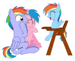 Size: 3200x2600 | Tagged: safe, artist:hyolark, artist:s.guri, firefly, rainbow blaze, rainbow dash, pony, g1, g4, baby, baby dash, baby pony, cute, dashabetes, family, father and daughter, female, filly, filly rainbow dash, fireblaze, firefly as rainbow dash's mom, g1 to g4, generation leap, highchair, mother and daughter, simple background, tongue out, transparent background, vector, younger