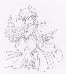 Size: 713x800 | Tagged: safe, artist:dfectivedvice, twilight sparkle, anthro, g4, female, grayscale, hoof hands, monochrome, solo, traditional art