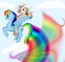 Size: 3062x2934 | Tagged: safe, artist:sparklinburgndy, rainbow dash, human, g4, flying, high res, riding