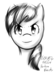 Size: 750x1000 | Tagged: safe, artist:parody-of-eve, rainbow dash, g4, bust, female, grayscale, monochrome, portrait, solo