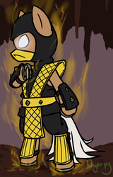 Size: 398x623 | Tagged: safe, artist:nyerpy, pony, bipedal, clothes, mortal kombat, ponified, scorpion (mortal kombat), solo