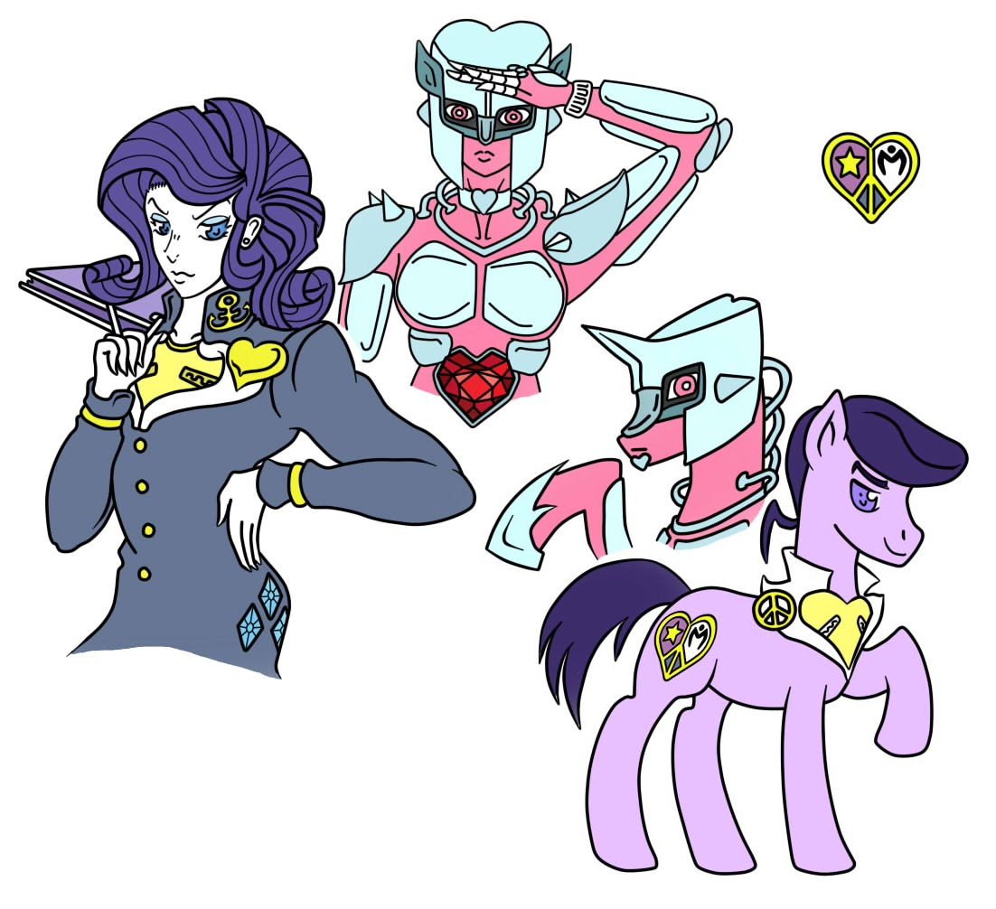 348246 - safe, discord, fluttershy, rarity, sparkler (g1), g1, g4, crazy  diamond, diavolo, fake, jojo's bizarre adventure, jonathan joestar, josuke  higashikata, recolor, stand - Derpibooru