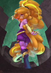 Size: 1050x1500 | Tagged: safe, artist:atryl, adagio dazzle, unicorn, anthro, unguligrade anthro, equestria girls, g4, my little pony equestria girls: rainbow rocks, boots, clothes, female, gloves, looking at you, looking back, looking back at you, shoes, smiling, solo