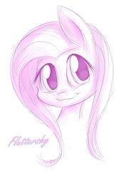Size: 1024x1391 | Tagged: safe, artist:artoftheghostie, fluttershy, g4, female, looking at you, monochrome, smiling, solo