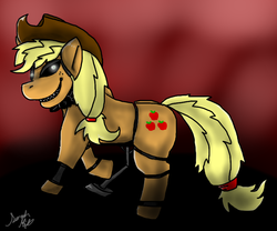 Size: 825x685 | Tagged: safe, applejack, pony, robot, robot pony, five nights at aj's, g4, animatronic, applefreddy, creepy, female, five nights at freddy's, solo