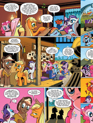 Size: 720x960 | Tagged: safe, artist:andy price, idw, official comic, applejack, fluttershy, pinkie pie, rainbow dash, rarity, sheriff tumbleweed, twilight sparkle, alicorn, pony, g4, spoiler:comic, spoiler:comic25, coat markings, comic, facial markings, female, idw advertisement, luggage, male, mane six, mare, preview, speech bubble, stallion, star (coat marking), suitcase, twilight sparkle (alicorn)