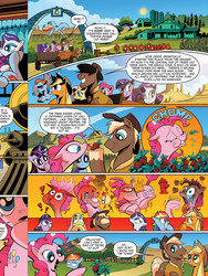 Size: 720x960 | Tagged: safe, artist:andypriceart, idw, official comic, applejack, fluttershy, pinkie pie, rainbow dash, rarity, sheriff tumbleweed, twilight sparkle, alicorn, earth pony, pegasus, pony, unicorn, g4, spoiler:comic, spoiler:comic25, chilli, coat markings, comic, crying, facehoof, facial markings, farm, female, fire, fire breath, food, idw advertisement, male, mane six, mare, pepper, preview, red peppers, smoke, speech bubble, spicy, stallion, star (coat marking), tongue out, twilight sparkle (alicorn)