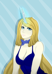 Size: 4000x5678 | Tagged: safe, artist:praxinas, prince blueblood, human, g4, bowtie, horn, horned humanization, humanized, princess bluebelle, rule 63, solo