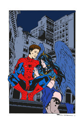 Size: 1024x1459 | Tagged: safe, artist:edcom02, artist:riveiro15, princess luna, human, spiders and magic: rise of spider-mane, g4, consoling, crossover, crossover shipping, crying, hug, humanized, male, peter parker, shipping, spider-man, spiderluna, venom