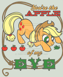 Size: 1457x1781 | Tagged: safe, artist:sailorusagichan, applejack, earth pony, frog, pony, g4, apple, eyes open, female, food, mare, solo, text