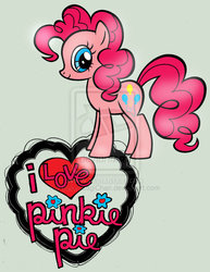 Size: 1479x1918 | Tagged: safe, artist:sailorusagichan, pinkie pie, earth pony, pony, g4, female, flower, heart, side view, simple background, solo, text