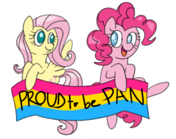 Size: 508x401 | Tagged: safe, artist:hitokage195, fluttershy, pinkie pie, g4, lgbt, old banner, pansexual, pansexual pride flag, pride, sexuality headcanon