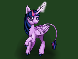 Size: 1024x768 | Tagged: safe, artist:luckyorigamistars, twilight sparkle, alicorn, classical unicorn, pony, g4, female, horn, leonine tail, mare, solo, twilight sparkle (alicorn)