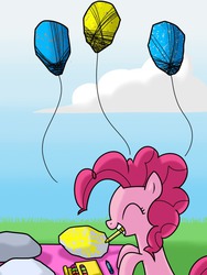 Size: 600x800 | Tagged: safe, artist:frankier77, pinkie pie, ask pinkamena diane pie, g4, ask, crayon, eyes closed, female, mouth hold, rock, solo, tumblr