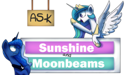 Size: 860x511 | Tagged: safe, artist:anticular, princess celestia, princess luna, alicorn, pony, ask sunshine and moonbeams, g4, banner, duo, duo female, female, mare, open mouth, spread wings, tumblr, wide eyes