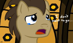 Size: 1023x614 | Tagged: safe, artist:thatphantomguy, doctor whooves, time turner, g4, crying, doctor who, i don't want to go, male, regeneration, solo, tenth doctor, the end of time