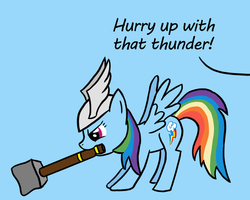 Size: 700x560 | Tagged: safe, artist:smockhobbes, rainbow dash, g4, female, hammer, helmet, mouth hold, norse mythology, solo, thor