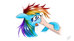 Size: 6400x3600 | Tagged: safe, artist:darkrainbowman, artist:darksly, rainbow dash, human, pony, g4, crying, female, hand, solo