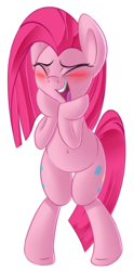 Size: 786x1579 | Tagged: safe, artist:january3rd, pinkie pie, pony, g4, belly button, bipedal, cute, cuteamena, female, pinkamena diane pie, simple background, solo, squee, transparent background