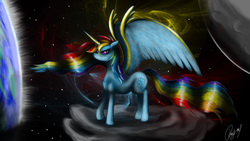 Size: 1600x900 | Tagged: safe, artist:darkrainbowman, rainbow dash, alicorn, pony, g4, alicornified, female, race swap, rainbowcorn, solo