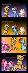 Size: 700x1806 | Tagged: dead source, safe, artist:mimtii, applejack, fluttershy, pinkie pie, rainbow dash, g4, blushing, comic, dialogue, drawn together, drool, drool string, fetish, hoof fetish, hoof licking, licking