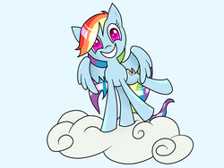 Size: 4608x3456 | Tagged: safe, artist:carla-92, rainbow dash, g4, cloud, female, happy, looking at you, sky, smiling, solo
