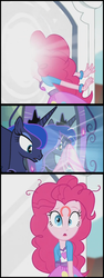 Size: 384x1019 | Tagged: safe, pinkie pie, princess luna, equestria girls, g4, my little pony equestria girls: rainbow rocks, exploitable meme, hoofprints, meme, pinkie sticks her face into the portal meme