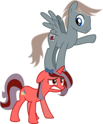 Size: 3000x3604 | Tagged: safe, artist:ruinedomega, oc, oc only, oc:ademitia, oc:post haste, pegasus, pony, unicorn, bow, high res, ponyscape, simple background, transparent background, vector