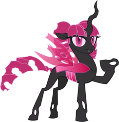 Size: 836x857 | Tagged: safe, artist:fibs, oc, oc only, oc:elytra, changeling, changeling queen, changeling queen oc, drill hair, female, pink changeling, simple background, solo, transparent background, twintails, vector