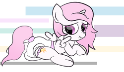 Size: 1200x699 | Tagged: safe, artist:lphooves, princess celestia, g4, age regression, baby, diaper, filly, scrunchy face