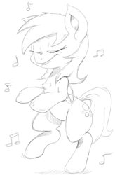 Size: 981x1500 | Tagged: safe, artist:purple-yoshi-draws, derpy hooves, pony, g4, bipedal, dancing, female, lip bite, monochrome, solo