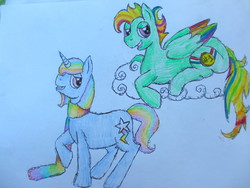 Size: 4000x3000 | Tagged: safe, oc, oc only, oc:goldrush, oc:star struck, brothers, offspring, parent:prince blueblood, parent:rainbow dash, parents:bluedash, siblings