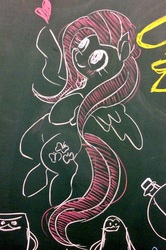 Size: 681x1024 | Tagged: safe, artist:ashitaka_kiyu, fluttershy, g4, chalkboard, female, pixiv, solo, traditional art