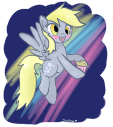 Size: 843x947 | Tagged: safe, artist:moekonya, derpy hooves, pegasus, pony, g4, blushing, colored, female, mare, muffin, solo