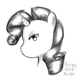 Size: 1750x1750 | Tagged: safe, artist:parody-of-eve, rarity, g4, bust, female, grayscale, monochrome, portrait, solo