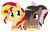 Size: 1024x658 | Tagged: safe, artist:shrusxaiken, sunset shimmer, oc, oc:tory, pony, unicorn, g4, bow, dashface, duo, hair bow, ketchup, looking at each other, mustard, o3o, simple background, white background