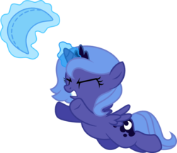 Size: 698x603 | Tagged: dead source, safe, artist:pony-paint, princess luna, alicorn, pony, g4, female, filly, magic, moon plushie, show accurate, simple background, solo, telekinesis, transparent background, woona