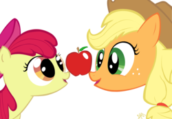 Size: 3000x2080 | Tagged: safe, artist:nemo2d, apple bloom, applejack, earth pony, pony, g4, duo, high res, simple background, transparent background