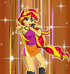 Size: 3014x3166 | Tagged: safe, artist:nekojackun, sunset shimmer, equestria girls, g4, my little pony equestria girls: rainbow rocks, armpits, female, high res, microphone, ponied up, scene interpretation, sleeveless, solo, welcome to the show