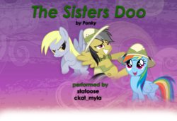 Size: 1024x699 | Tagged: safe, daring do, derpy hooves, rainbow dash, pegasus, pony, g4, fanfic art, fanfic cover, female, mare, the sisters doo