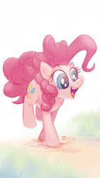 Size: 675x1200 | Tagged: safe, artist:1trick, pinkie pie, g4, balancing, cute, female, open mouth, ponk, raised leg, smiling, solo
