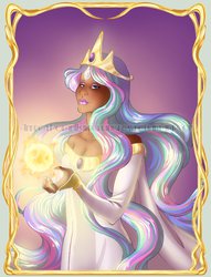 Size: 1024x1339 | Tagged: safe, artist:silverwingfox, princess celestia, human, g4, dark skin, female, humanized, solo