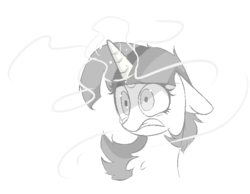Size: 636x493 | Tagged: safe, artist:aureai-sketches, twilight sparkle, pony, unicorn, g4, bust, chest fluff, female, floppy ears, grayscale, gritted teeth, magic, magic overload, mare, monochrome, open mouth, portrait, simple background, sketch, solo, white background, worried
