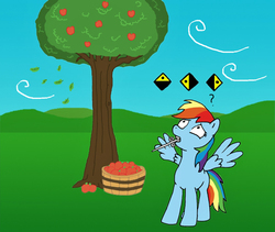 Size: 706x596 | Tagged: safe, artist:muffinsforever, rainbow dash, g4, apple, female, solo, the legend of zelda, the legend of zelda: the wind waker, tree, wind's requiem