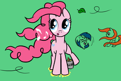 Size: 750x500 | Tagged: safe, artist:smockhobbes, pinkie pie, oc, g4, glue, leaf, music notes, whistling, wind