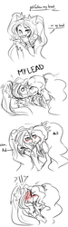 Size: 996x3311 | Tagged: safe, artist:kyuryun, adagio dazzle, aria blaze, human, equestria girls, g4, my little pony equestria girls: rainbow rocks, blushing, female, kiss on the lips, kissing, lesbian, lineart, ship:adaria, shipping, text