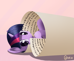 Size: 4000x3272 | Tagged: safe, artist:galekz, twilight sparkle, pony, unicorn, g4, cute, female, high res, looking at you, lying down, mare, on back, scroll, simple background, smiling, solo, twiabetes, unicorn twilight