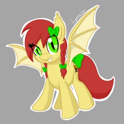 Size: 1280x1280 | Tagged: safe, artist:velocityraptor, oc, oc only, oc:maquette, oc:may, bat pony, pony, bow, green eyes, solo