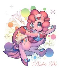 Size: 862x1000 | Tagged: dead source, safe, artist:koyoimitsuki, pinkie pie, g4, clothes, cute, diapinkes, dress, female, gala dress, looking at you, open mouth, simple background, solo, white background